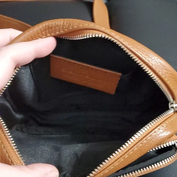 STELLA BIANCA Cuoio tan Made In Italy Leather Double Pocket Sling Belt bag - Picture 5 of 9